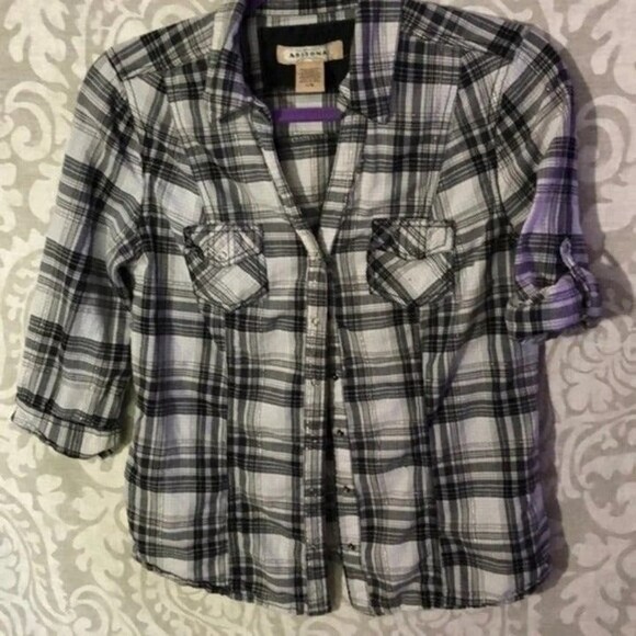 Arizona sz L Juniors Roll Sleeve Button Down Shirt - Picture 6 of 7